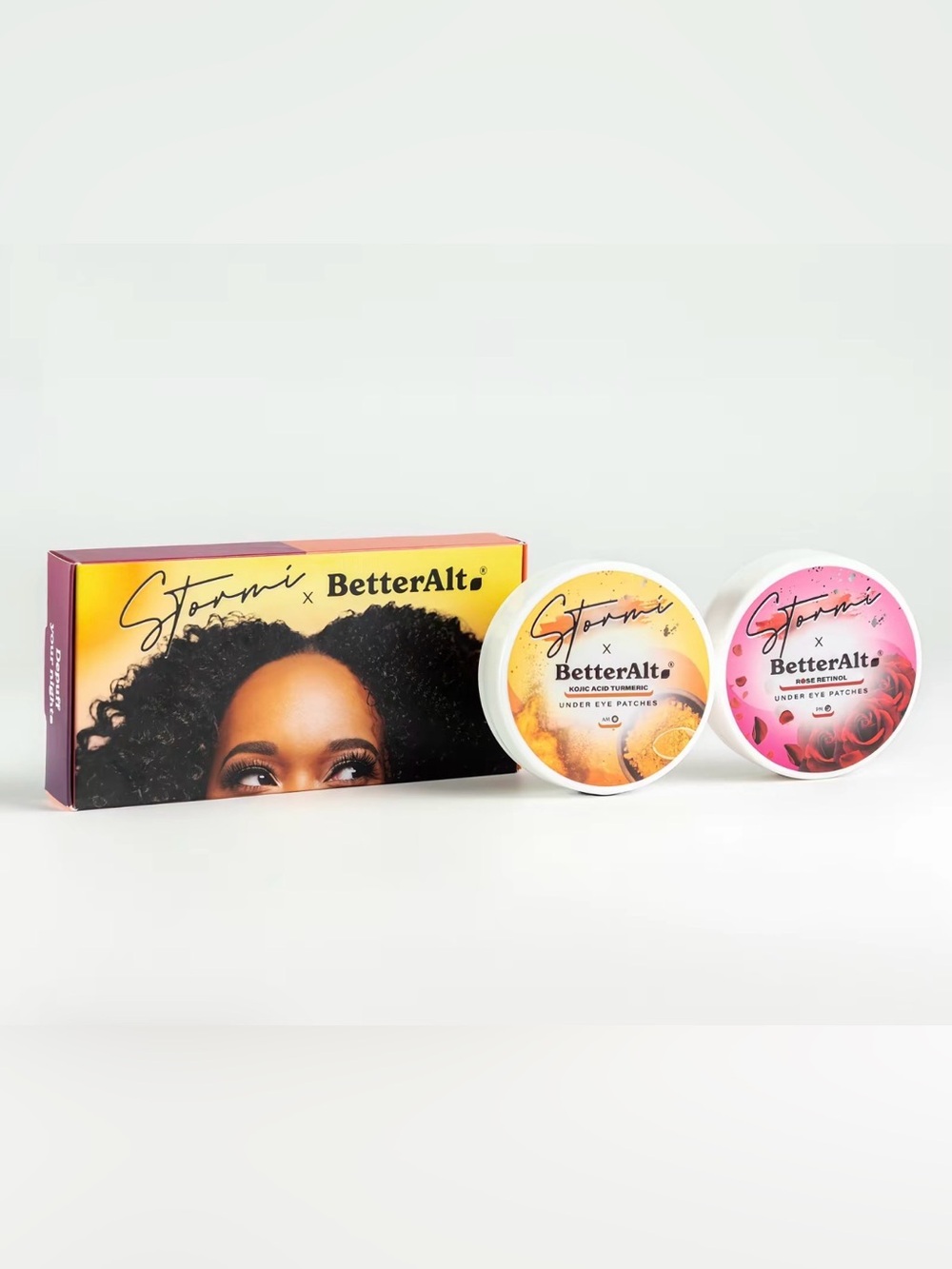Stormi x BetterAlt collaboration box for AM/PM Morning Night Under-eye Patches